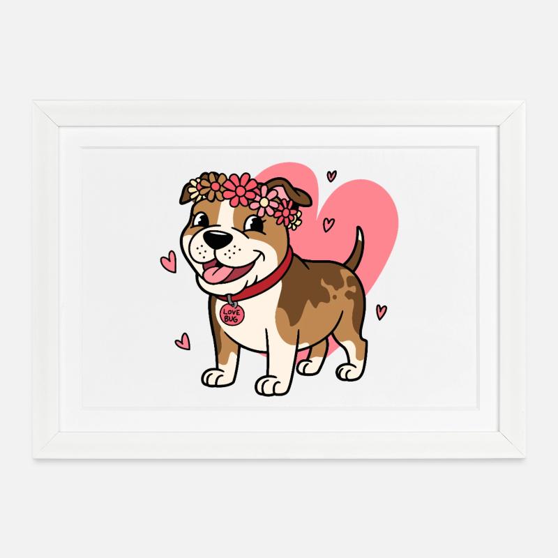 Cute Pitbull Love Bug with Floral Crown - Framed poster (37 × 27 cm) - white