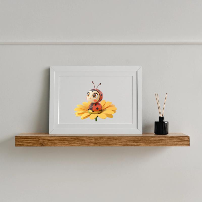 Süßer Marienkäfer auf einer Blume Gerahmtes Poster (37 × 27 cm)