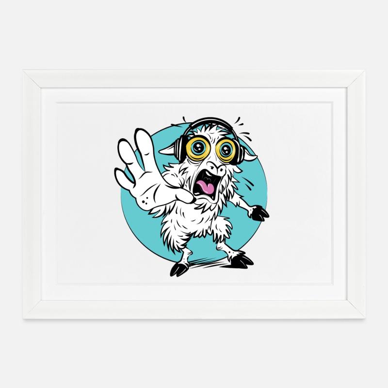 T-shirt de dessin animé de mouton choqué - Affiche encadrée (37 × 27 cm) - blanc