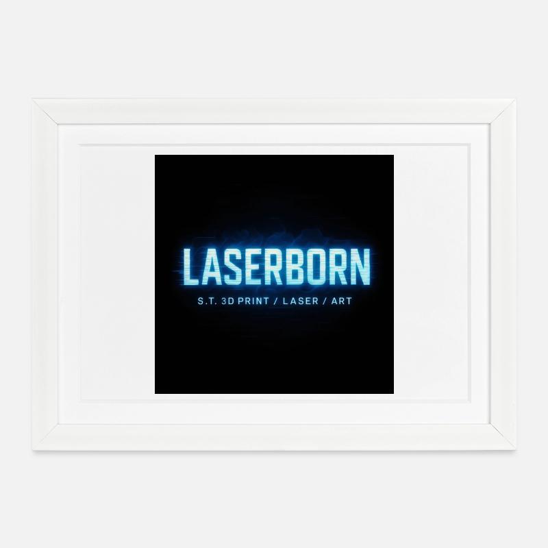 LaserBorn Neon Tech Druck - Gerahmtes Poster (37 × 27 cm) - Weiß