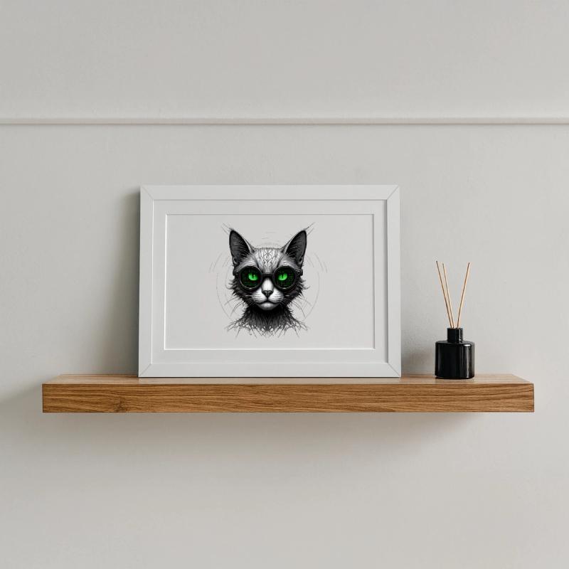Green Eyes Computer Coder Geek Cat Framed poster (37 × 27 cm)