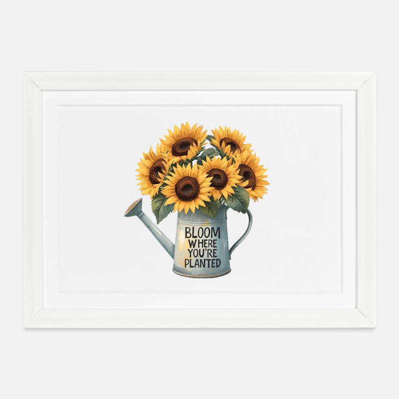 Floraison là où vous êtes planté Design de tournesol - Affiche encadrée (37 × 27 cm) - blanc