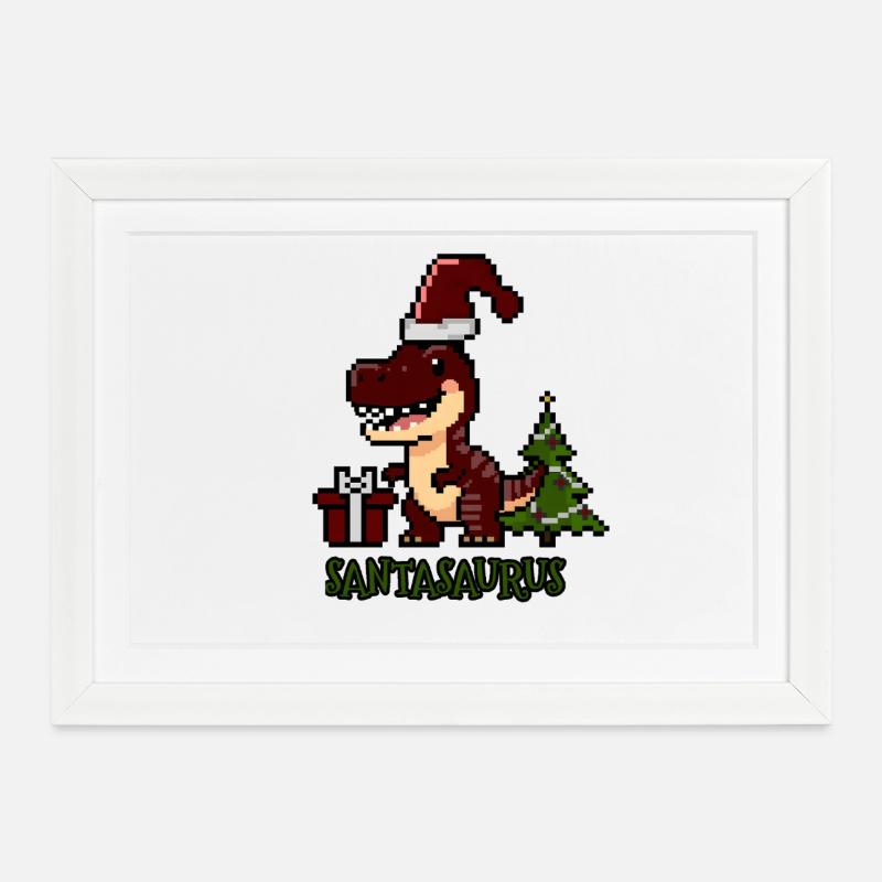 Santasaurus Weihnachtsdino - Gerahmtes Poster (37 × 27 cm) - Weiß