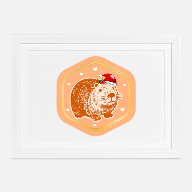 CAPYBARA DE NOËL SAINT-NICOLAS - Affiche encadrée (37 × 27 cm) - blanc