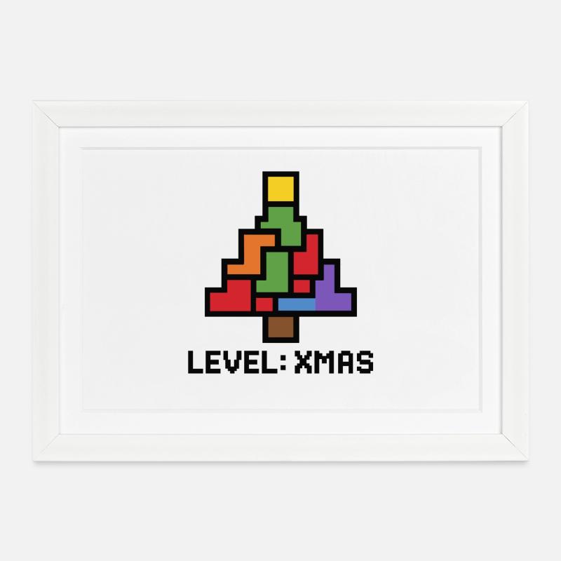 Arbre-pixels de LevelXmas - Affiche encadrée (37 × 27 cm) - blanc