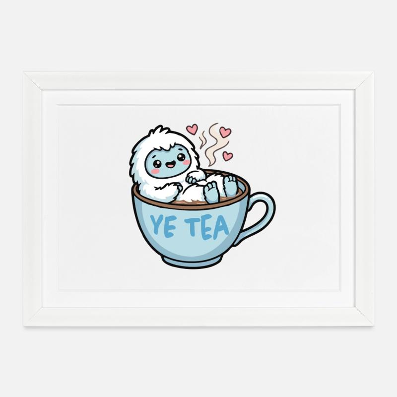 Yeti im Teebecher - Gerahmtes Poster (37 × 27 cm) - Weiß