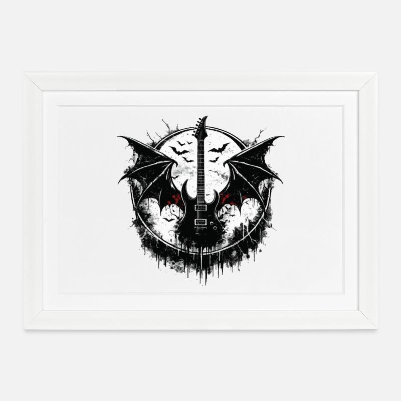 Guitare électrique avec ailes de chauve-souris - Affiche encadrée (37 × 27 cm) - blanc