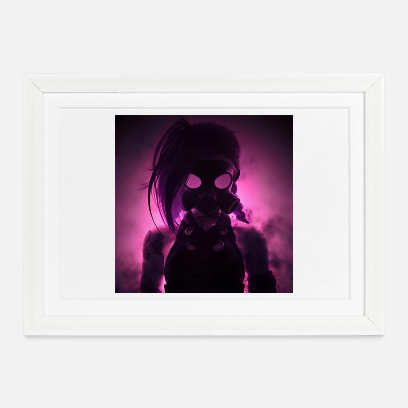 Masque à gaz néon dans la lumière nocturne - Affiche encadrée (37 × 27 cm) - blanc