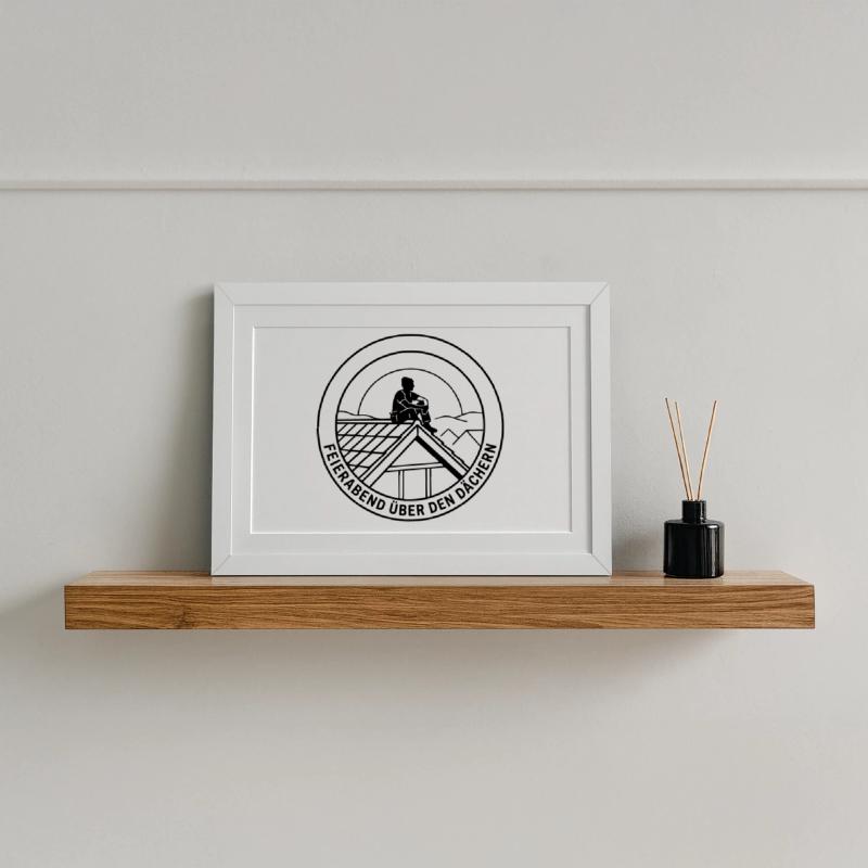 Dachdecker Feierabend über den Dächern Gerahmtes Poster (37 × 27 cm)