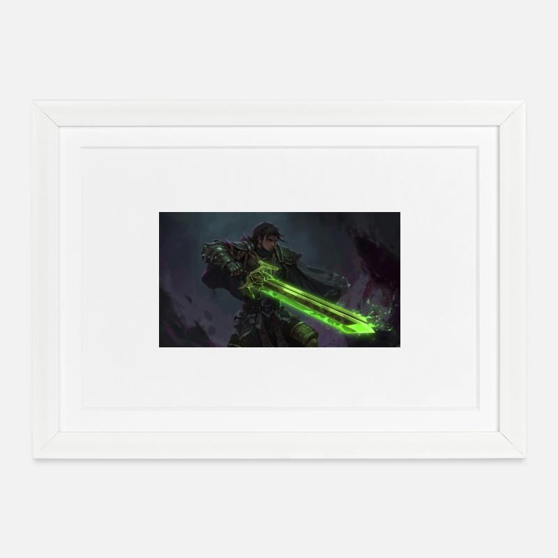 Warrior with Green Lightsaber - Framed poster (37 × 27 cm) - white