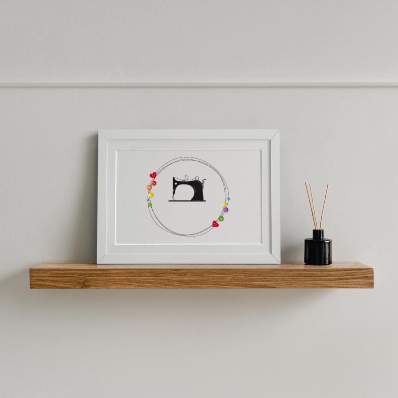 nostalgic stylized sewing machine with buttons Framed poster (37 × 27 cm)