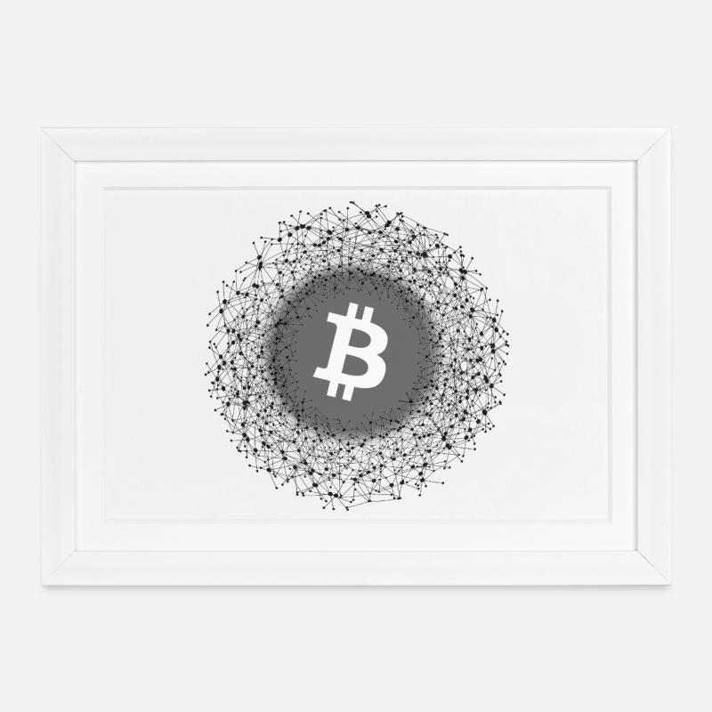 Bitcoin Netz Mandala - Gerahmtes Poster (37 × 27 cm) - Weiß