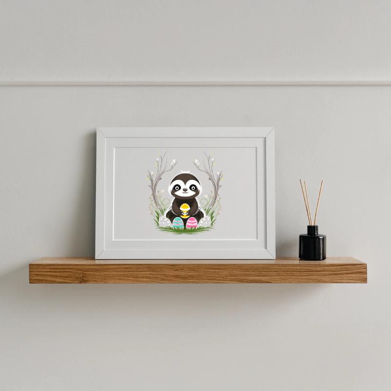 Easter Sloth with Easter Eggs in Spring Framed poster (37 × 27 cm)