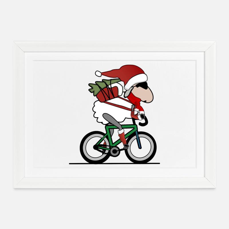 Noël à vélo - Affiche encadrée (37 × 27 cm) - blanc