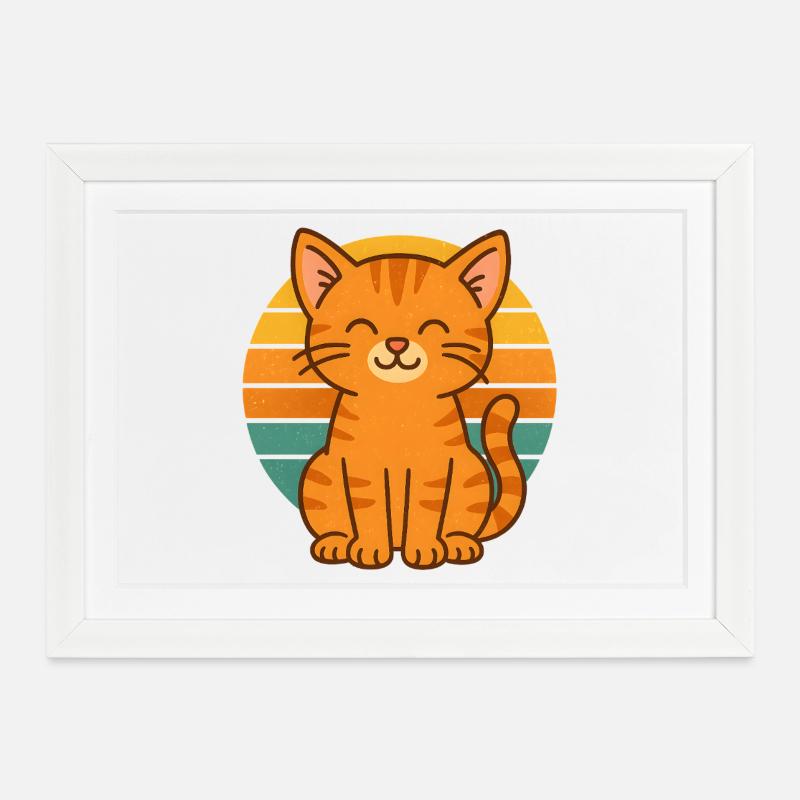 Retro Cat Vibes - Gerahmtes Poster (37 × 27 cm) - Weiß