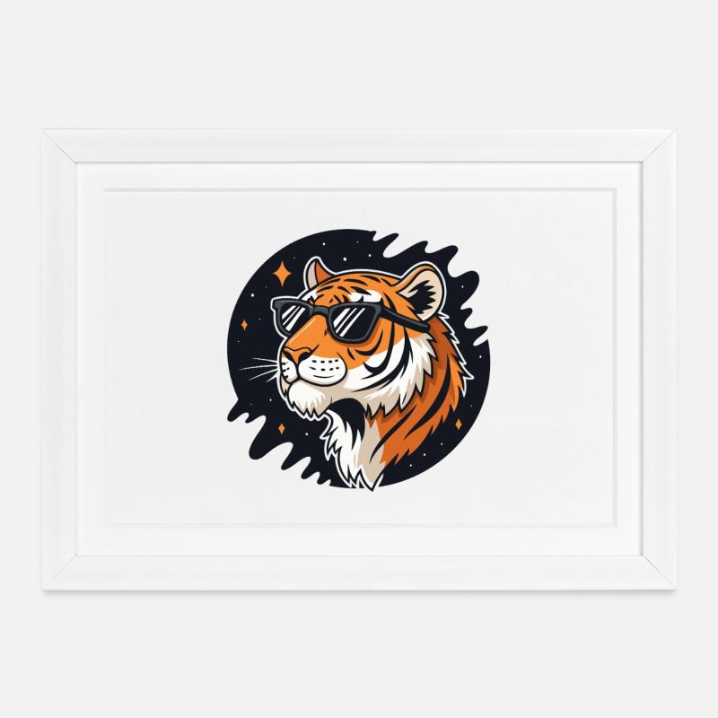 Kosmische Tigerbrille - Gerahmtes Poster (37 × 27 cm) - Weiß