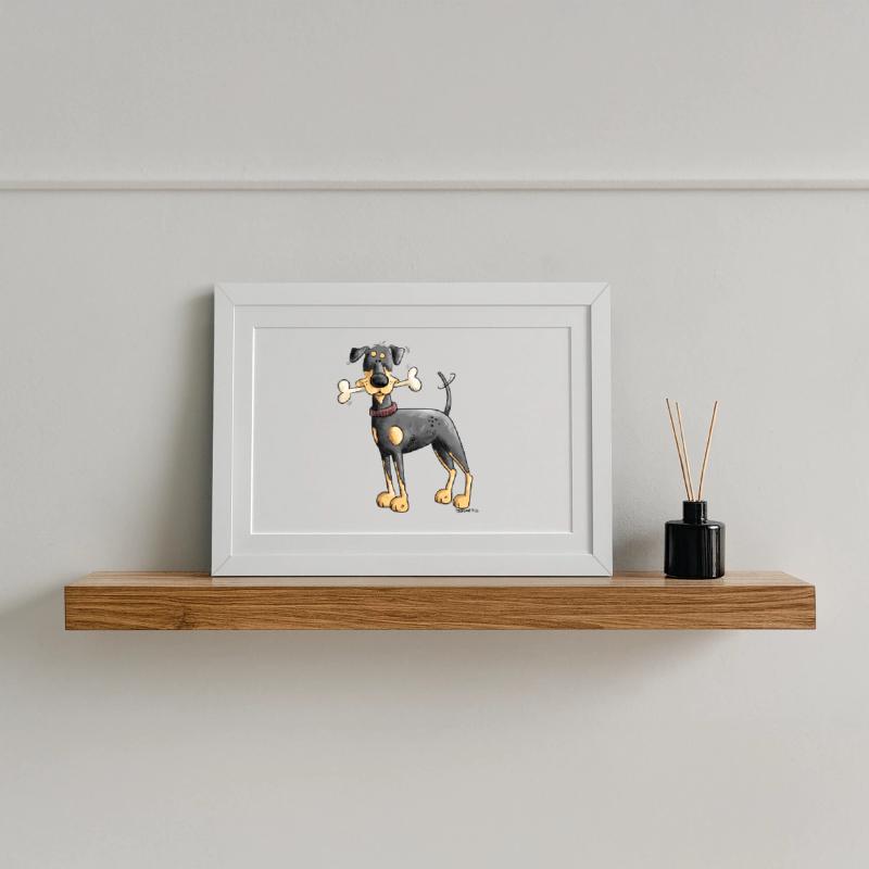 Dobermann Oder Pinscher mit Knochen Gerahmtes Poster (37 × 27 cm)