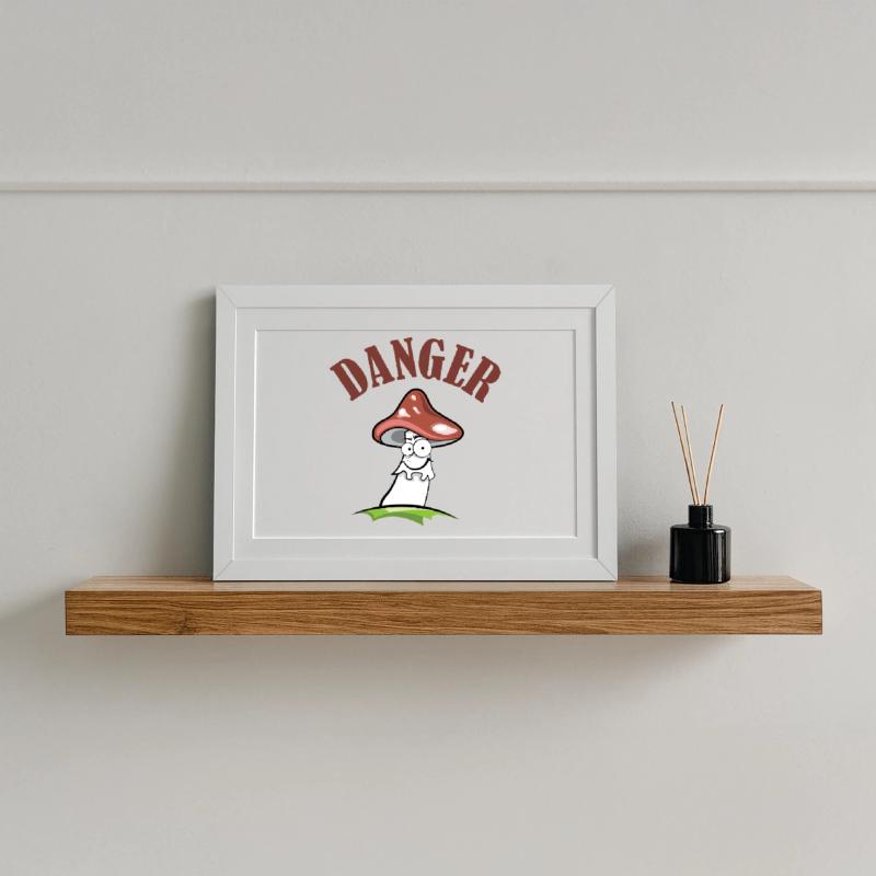 Toadstool danger symbol comic funny Framed poster (37 × 27 cm)