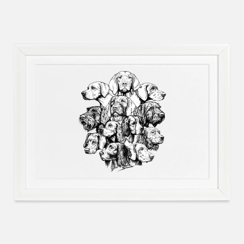 Chiens pointant des objets cachés - Affiche encadrée (37 × 27 cm) - blanc