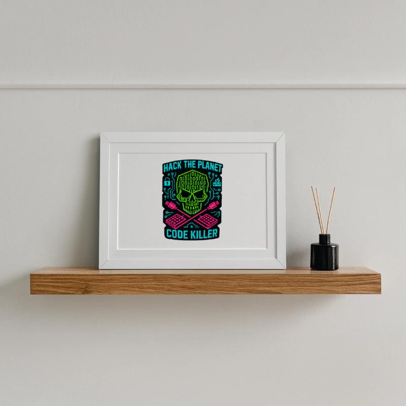 Hack the Planet Code Killer - Cybersécurité Affiche encadrée (37 × 27 cm)