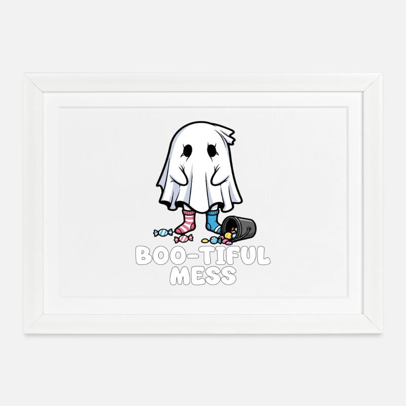 BOO-TIFUL CHAOS - GHOST HALLOWEEN - Gerahmtes Poster (37 × 27 cm) - Weiß