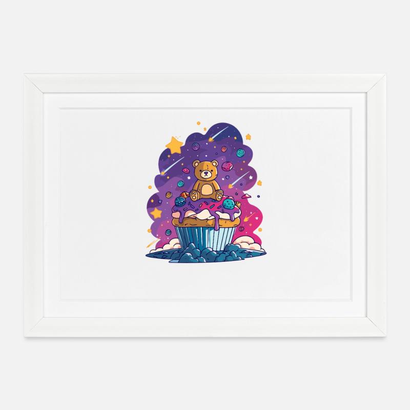 Cupcake en peluche dans le cosmos - Affiche encadrée (37 × 27 cm) - blanc