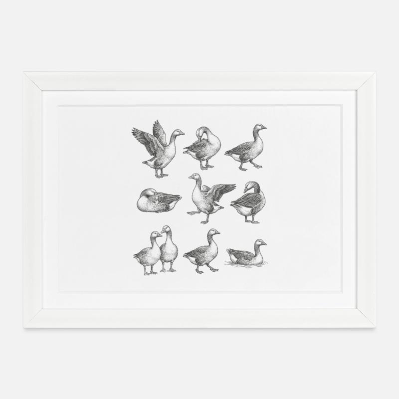 Gray Geese Silhouettes Pattern - Framed poster (37 × 27 cm) - white