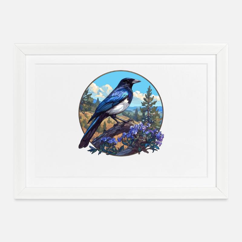 Pies Magpie - Affiche encadrée (37 × 27 cm) - blanc