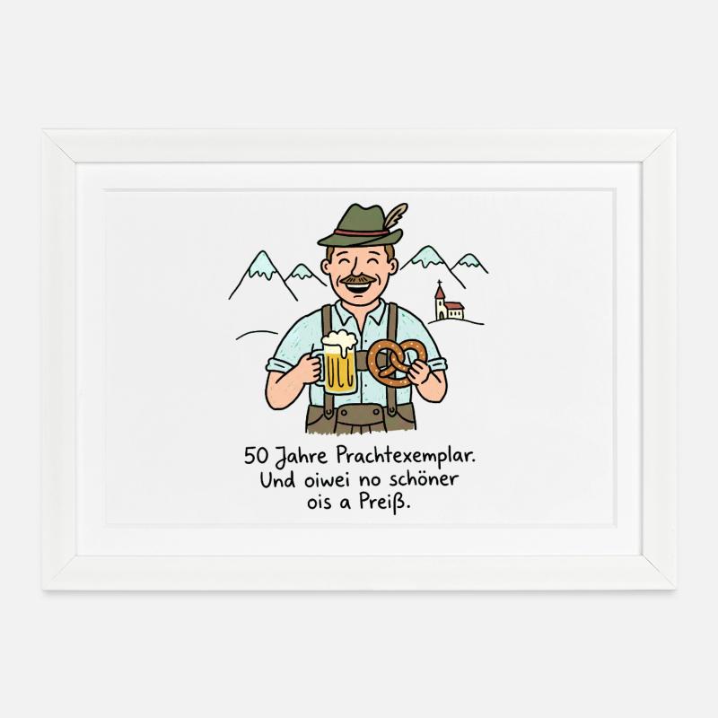 50. Geburtstag Bayern Spruch Prachtexemplar - Gerahmtes Poster (37 × 27 cm) - Weiß