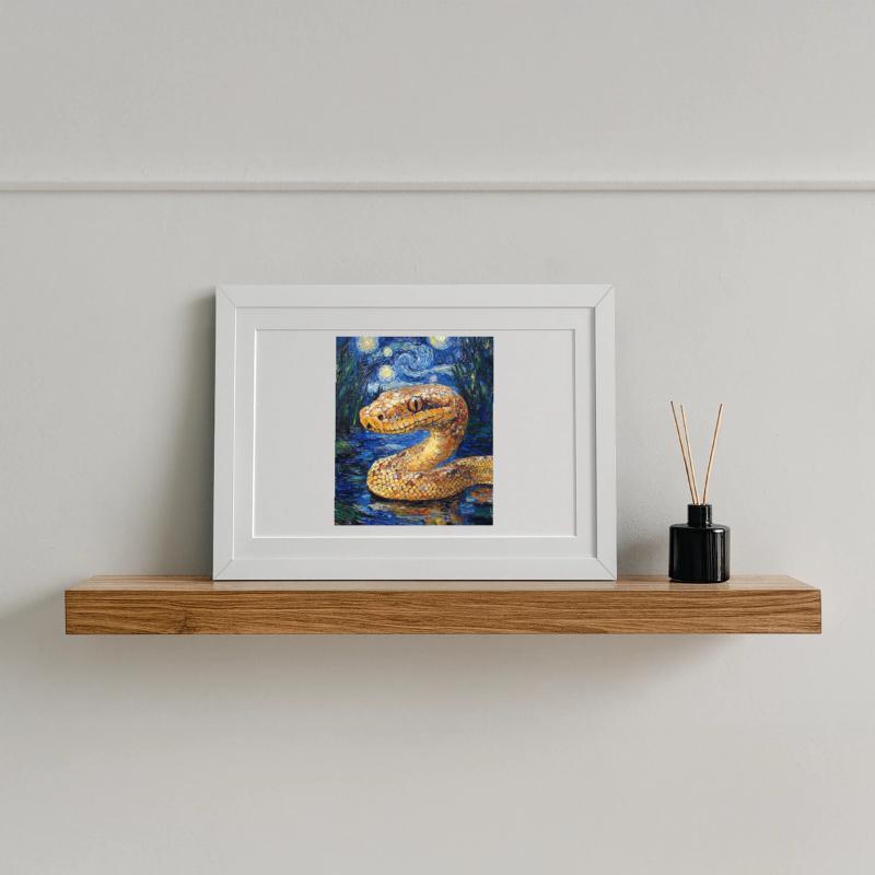 Serpent Python Style Van Gogh Nuit étoilée Affiche encadrée (37 × 27 cm)