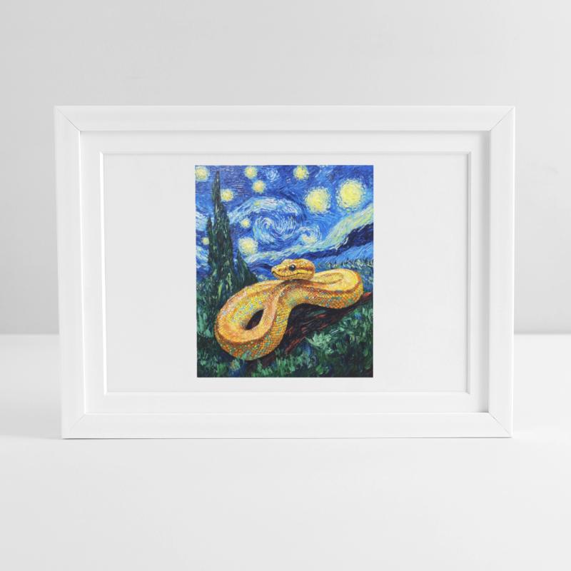 Serpent Python Style Van Gogh Nuit étoilée Affiche encadrée (37 × 27 cm)