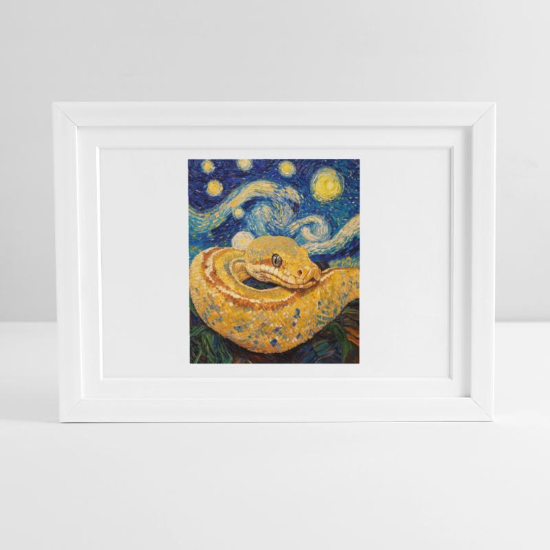 Serpent Python Style Van Gogh Nuit étoilée Affiche encadrée (37 × 27 cm)