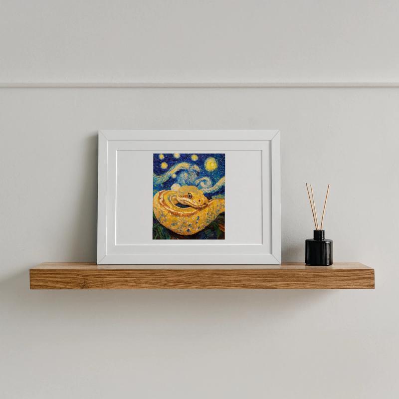 Serpent Python Style Van Gogh Nuit étoilée Affiche encadrée (37 × 27 cm)