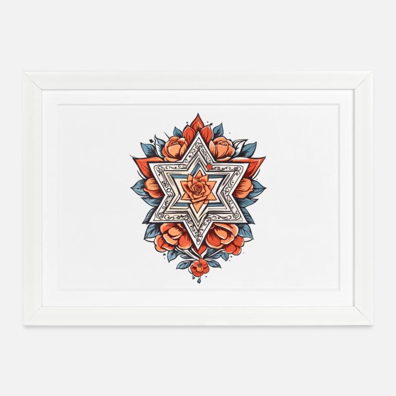 Jødisk stjerne med blomster - Innrammet plakat (37 × 27 cm) - hvit