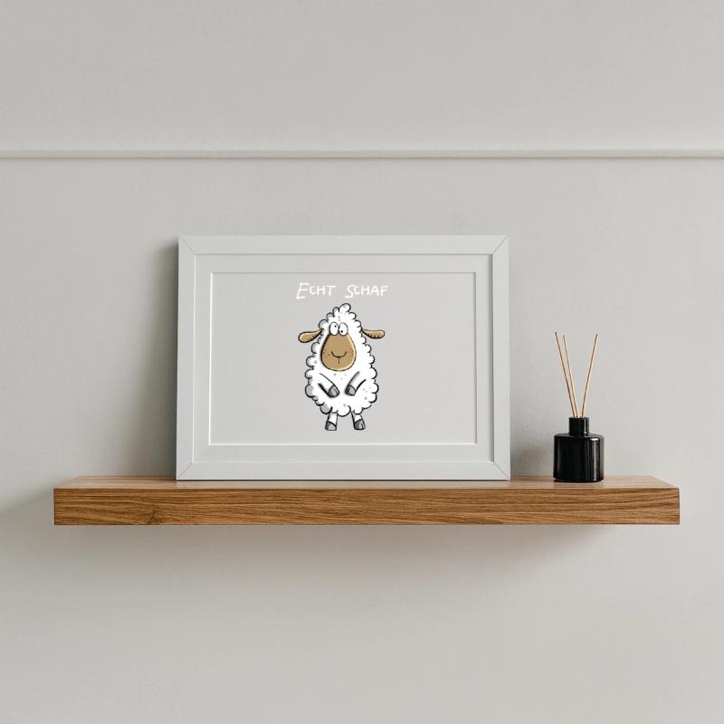 Echt Schaf I Cooles Schäfchen Comic Geschenk Fun Gerahmtes Poster (37 × 27 cm)