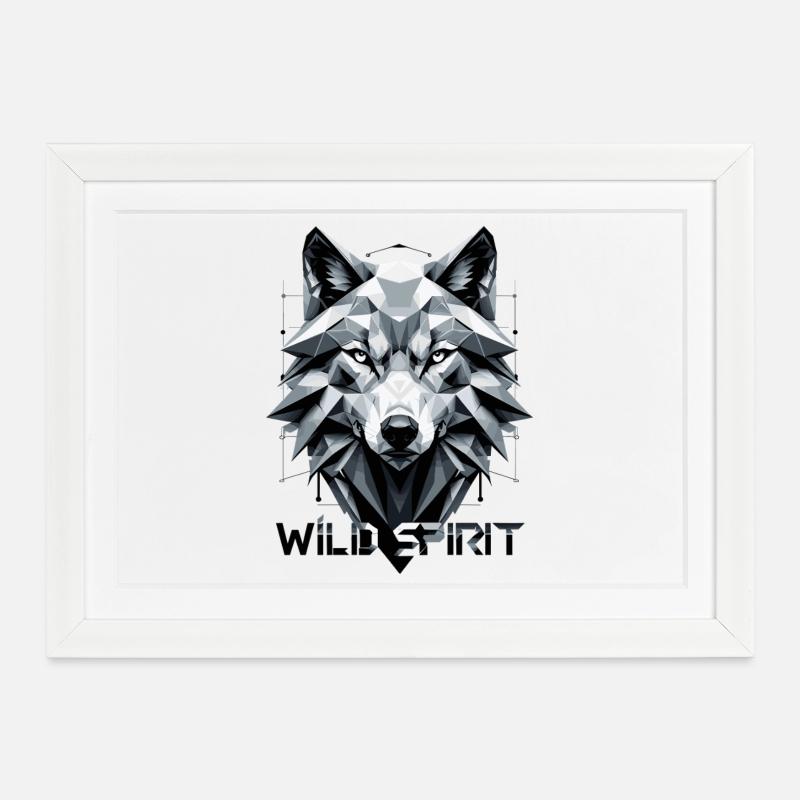 Geometric Wolf Tribal Design - Framed poster (37 × 27 cm) - white