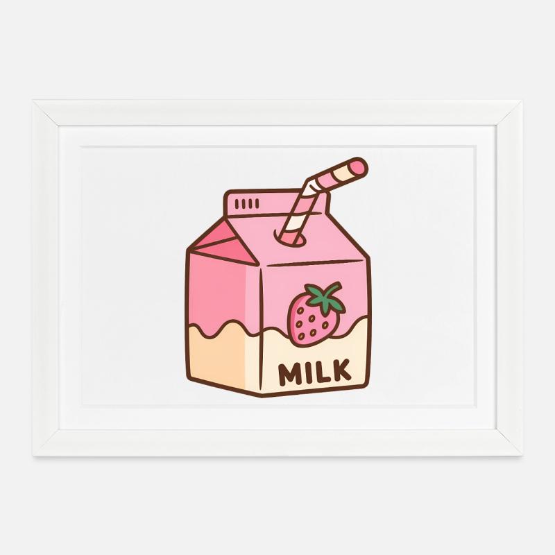 Erdbeer-Milch-Karton - Gerahmtes Poster (37 × 27 cm) - Weiß