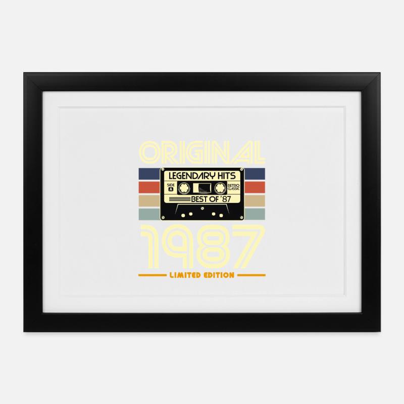 Originale limitierte Kassetten-Retro-Hits von 1987 - Gerahmtes Poster (37 × 27 cm) - Schwarz