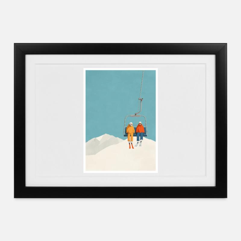 Snedækket skiliftduo - Indrammet plakat (37 × 27 cm) - sort