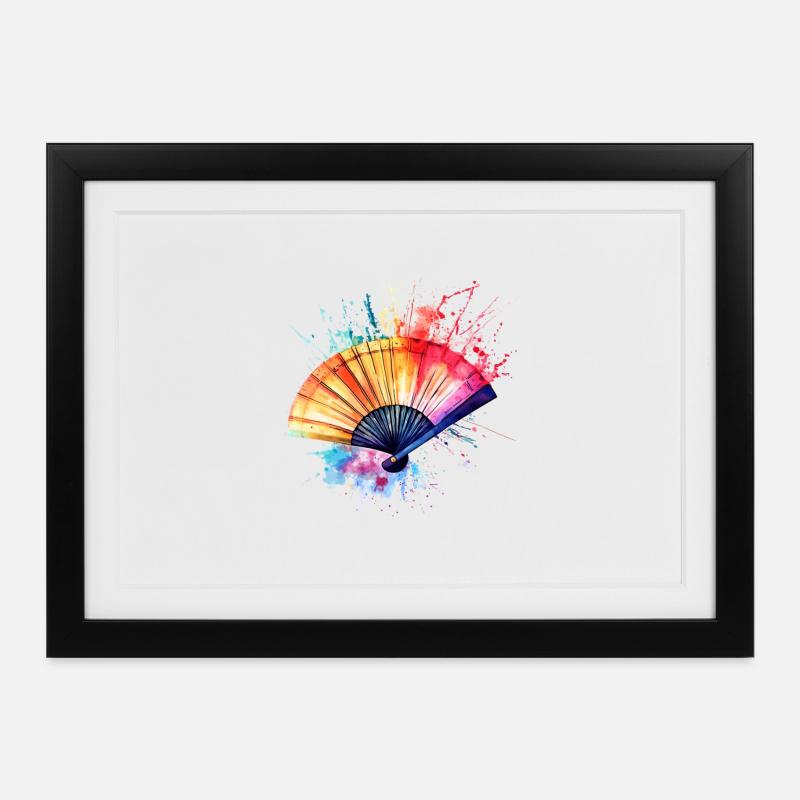 Lebendiger Aquarell-Fächer - Gerahmtes Poster (37 × 27 cm) - Schwarz
