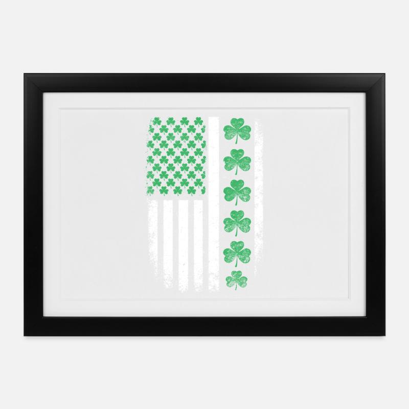 Drapeau américain du Trèfle Saint-Patrick - Affiche encadrée (37 × 27 cm) - noir