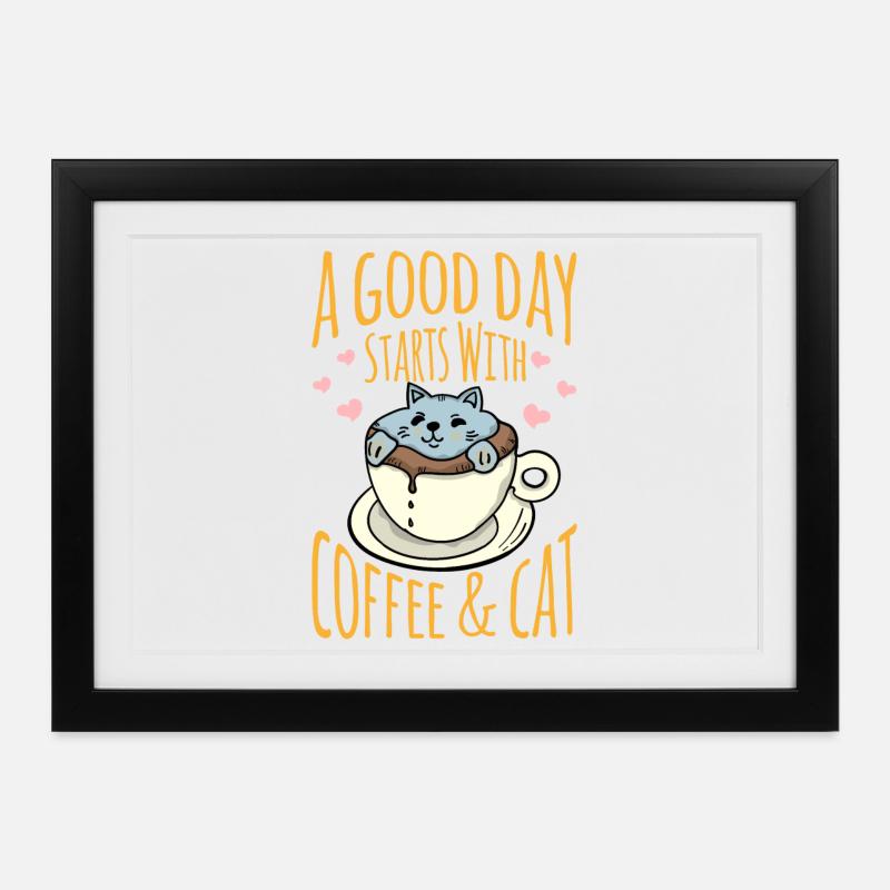 Cat in the Coffee Mug with Positive Message - Framed poster (37 × 27 cm) - black