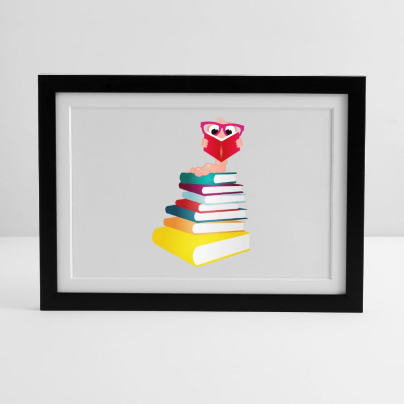 Knowledge-thirsty bookworm while reading a book Framed poster (37 × 27 cm)