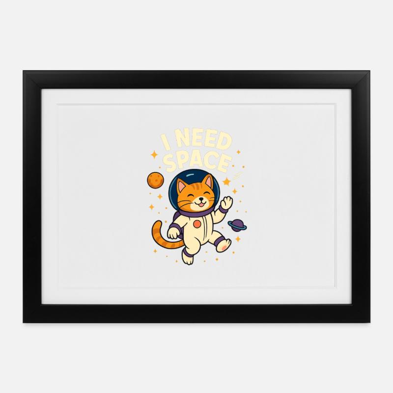 Cute Space Astronaut Cat - Framed poster (37 × 27 cm) - black