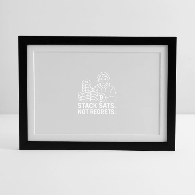 Conception de sweat à capuche Bitcoin – Stack Sats. Pas de regrets. Affiche encadrée (37 × 27 cm)