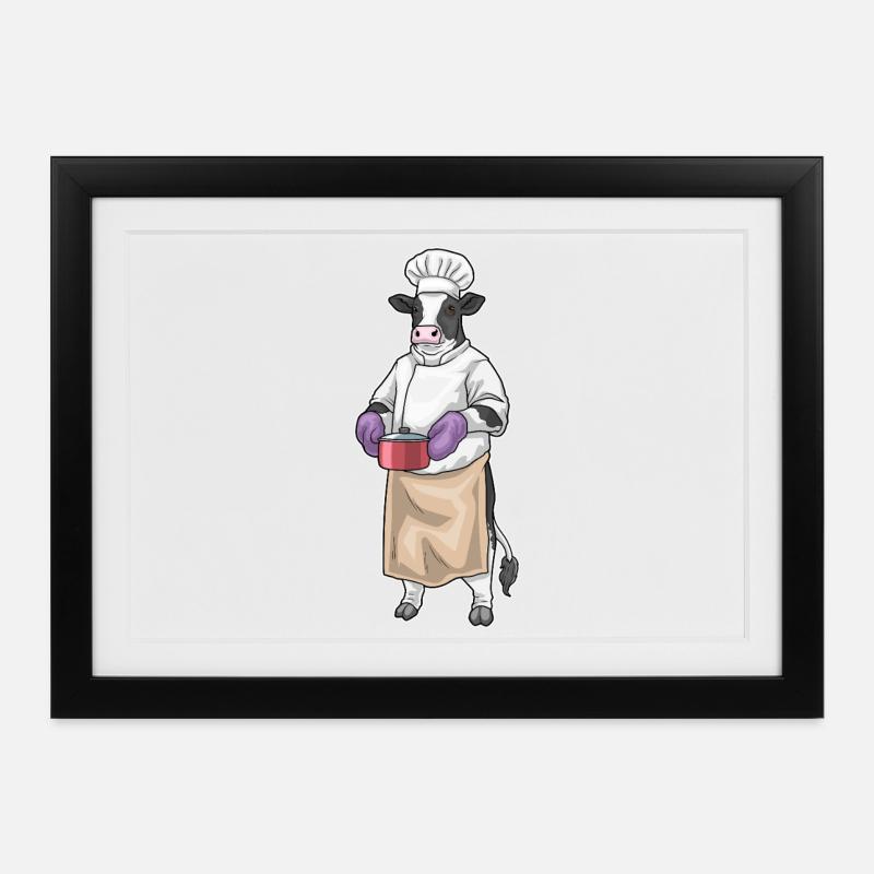 Cow Cook Marmite Cuisson - Affiche encadrée (37 × 27 cm) - noir