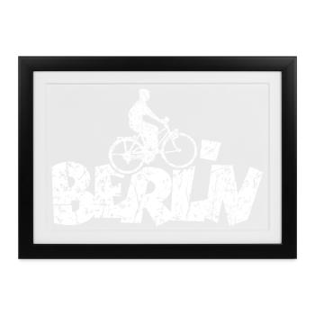 Berlin Fahrrad (Vintage/Weiß) Fahrradfahrer - Gerahmtes Poster (37 × 27 cm) - Schwarz - Vorne