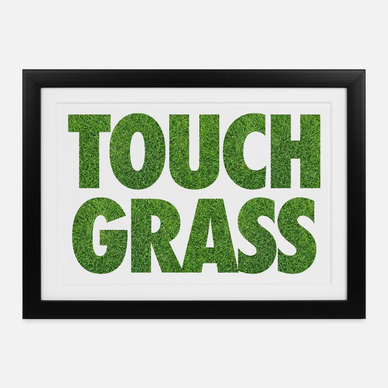 Slogan Internet du mème Touch Grass - Affiche encadrée (37 × 27 cm) - noir