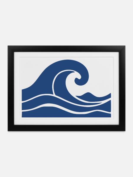 Welle minimal Meer Strand Urlaub Geschenk - Gerahmtes Poster (37 × 27 cm) - Schwarz