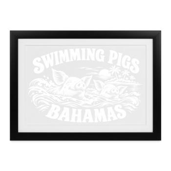 Bahamas Schwimmschweine-Szene Sonnenuntergang - Gerahmtes Poster (37 × 27 cm) - Schwarz - Vorne